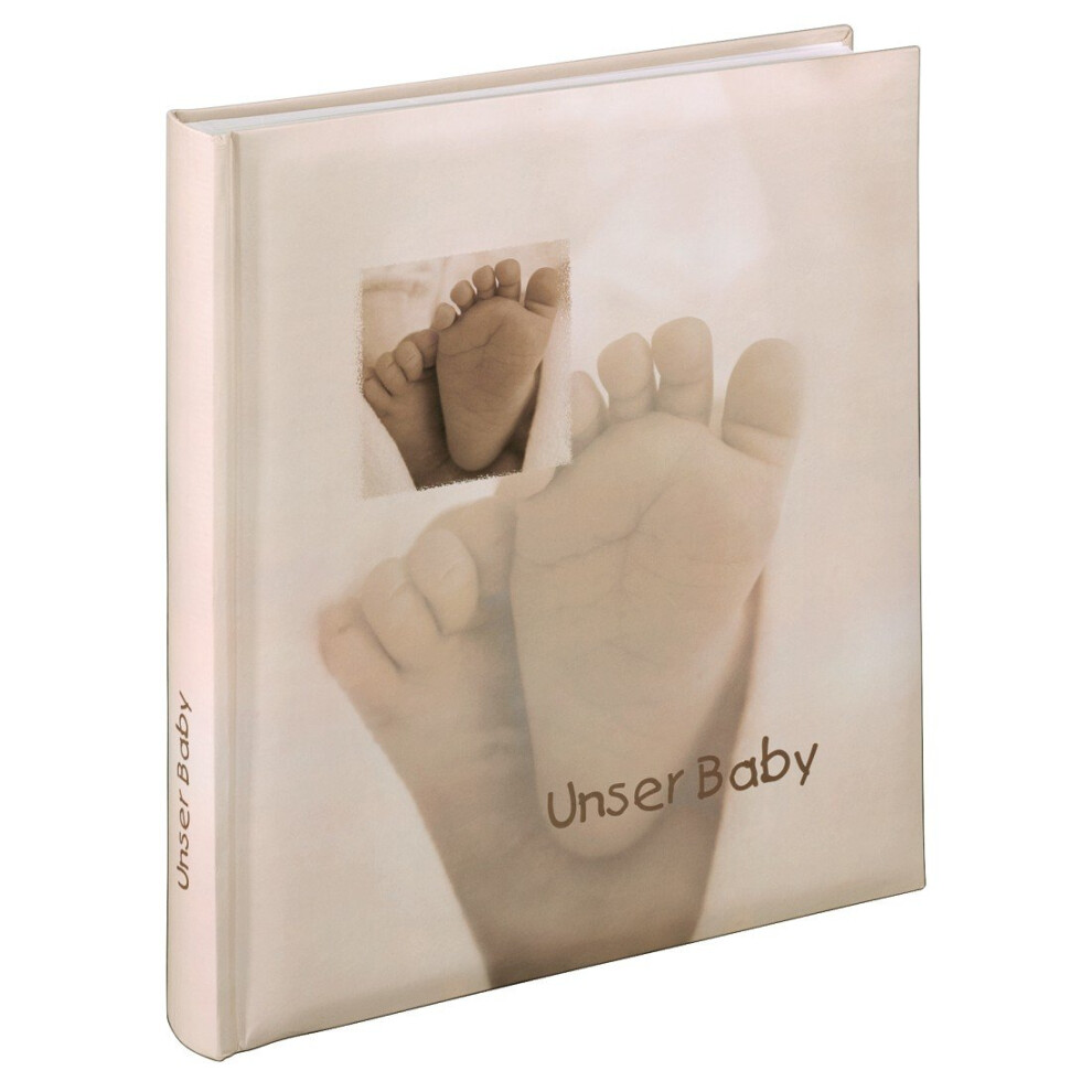 "Baby" Feel Bookbound Album with 60 White Pages and Text on Two Pages, Sand, 29 x 32 cm