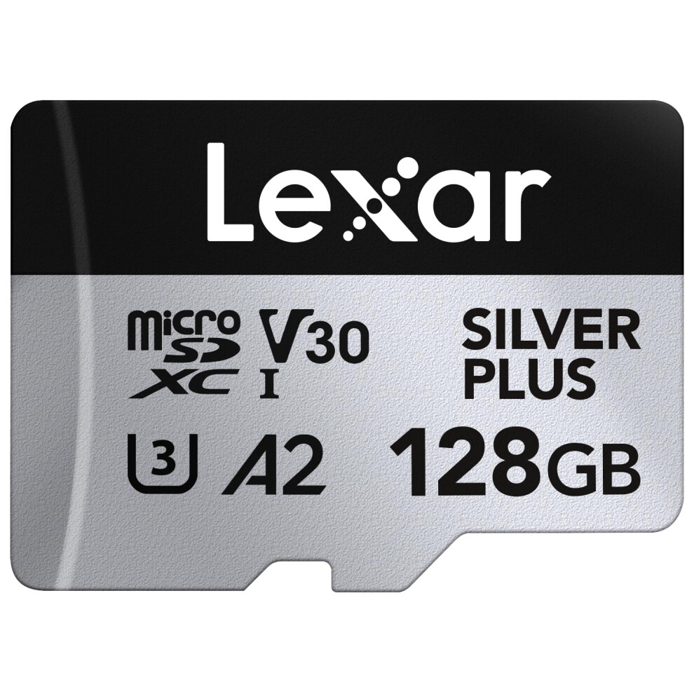 Silver Plus 128GB Micro SD Card up to 205 MB/s, MicroSDXC UHS-I Flash Memory Card with Adapter, C10, U3, A2, V30, Full HD, 4K UHD, High Speed TF Card