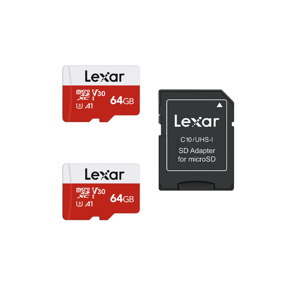 64GB 2 Pack Micro SD Card E Series, microSDXC UHS-I Flash Memory Card with Adapter - Up to 100MB/s, A1, U3, Class10, V30, High Speed TF Card (2