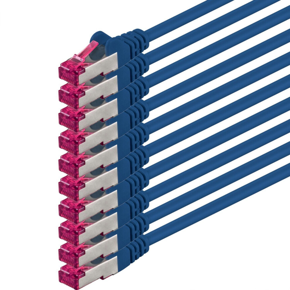 0,5M - Cat6a - Network Cable - 10 Pieces Cat 6A S-Ftp Double Shielded Pimf 500Mhz Blue 4251073600413