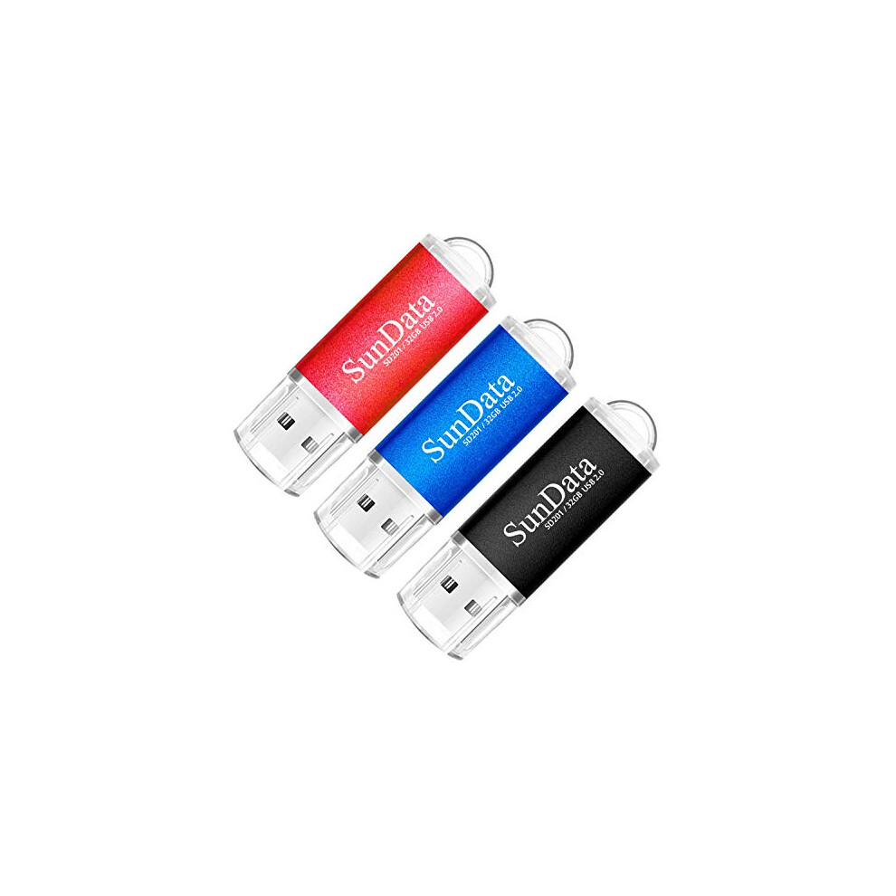 32GB USB Flash Drive 3Pack 32GB USB 2.0 Memory Stick Thumb Drives Pen Drive USB Stick for Data Storage with LED Light(3 Colors: Black Blue Red)