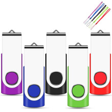 4GB Usb Stick 5 Pack, Memory Sticks USB 2.0 Metal Flash Drive Swivel Design Fold Storage with 5 Color Lanyards