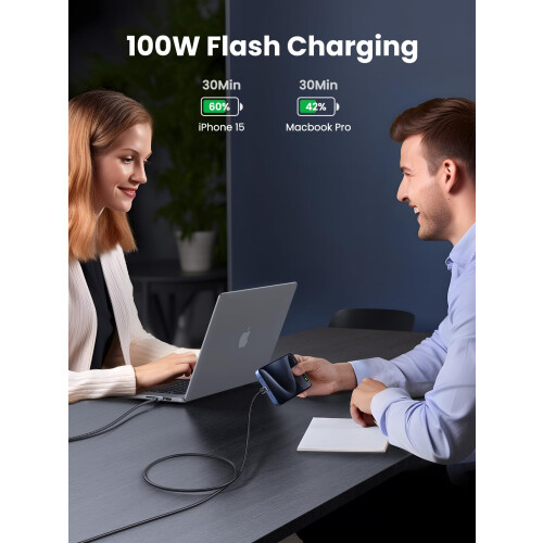 UGREEN USB-C-zu-USB-C-Schnellladekabel 5A PD, 2 m - Space Grau 2