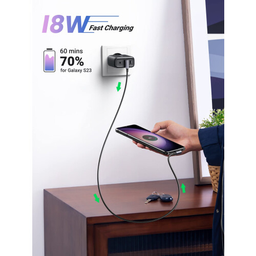 Ugreen abgewinkeltes USB-A-auf-USB-C-Kabel 3A, 2 m - Grau 2