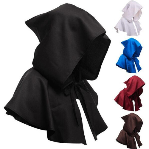 (BLACK) Adults Cloak Hooded Cowl Medieval Witch Accessory 2