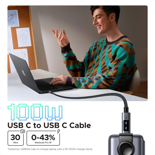 UGREEN Uno USB-C auf USB-C Schnellladekabel 100W PD, 2m 1