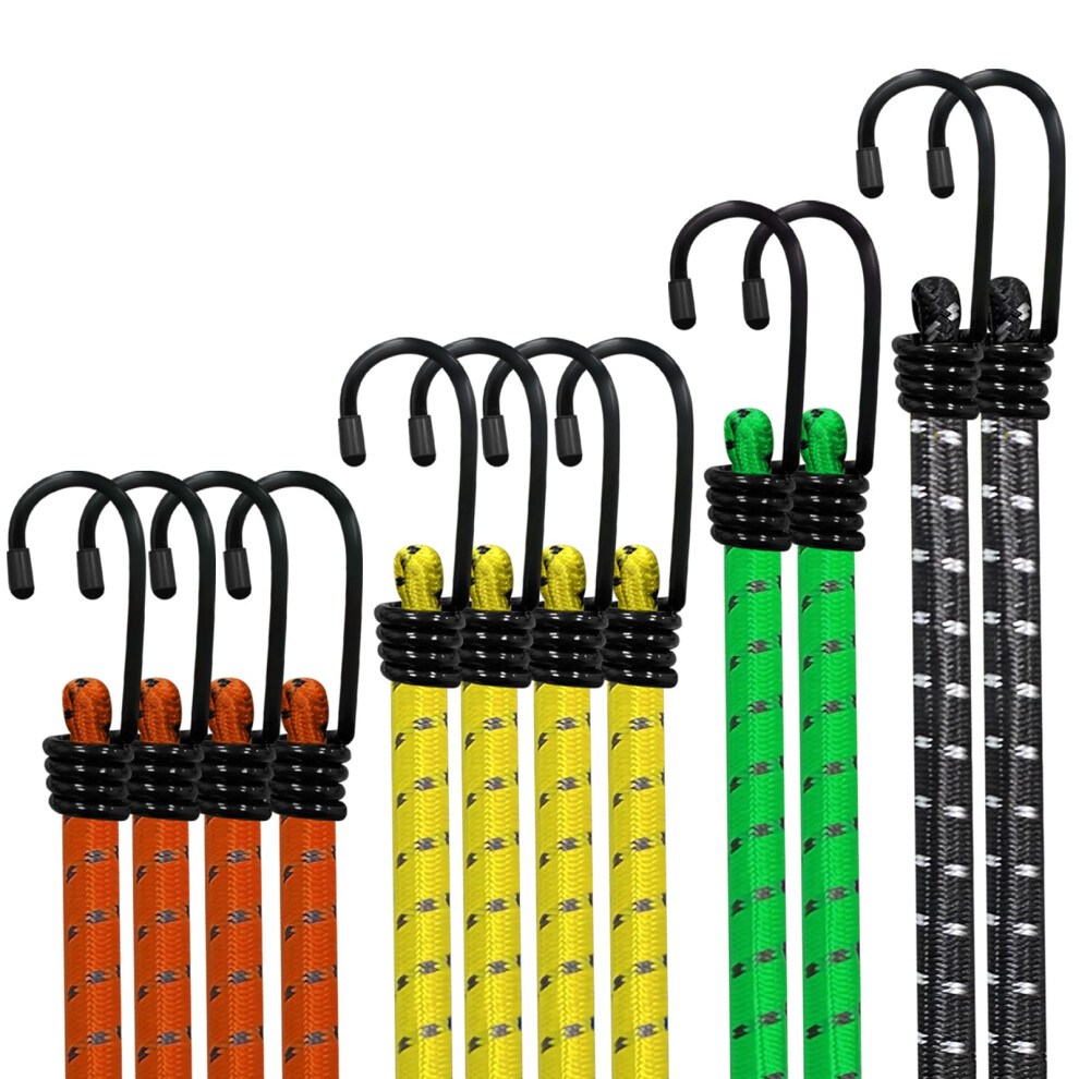 Bungee Cords With Hooks Jsdoin 12Pcs Heavy Duty Bungee Cord Weatherproof & Uv-Resistant Elastic Bungee Straps For Securing Tarps, Luggage, Tents, 715748400356