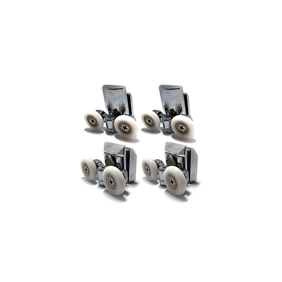 Linwnil Zinc Alloy Shower Door Twin Rollers (4-Pack) Top & Bottom - 23Mm Wheels, Fits 4-6Mm Glass, 8-10Mm Hole