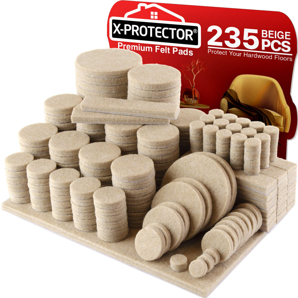 Furniture Pads Floor Protectors X-Protector 235 Pcs - Felt Pads For Chair Legs - Premium Furniture Felt Pads For Furniture Feet - Huge Quantity Floor 637405874570