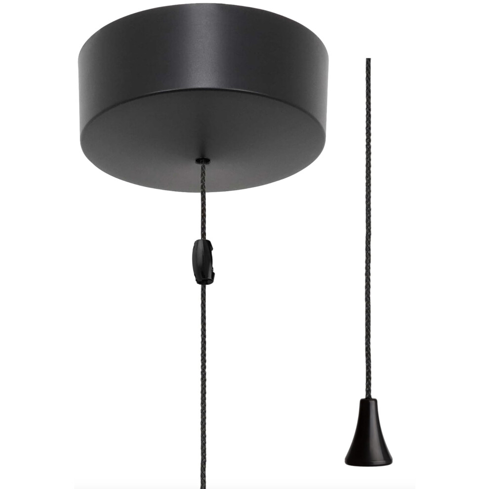 Taps2Traps Matt Black Bathroom Light Pull Switch With Black Cord & Toggle 2 Way 6A