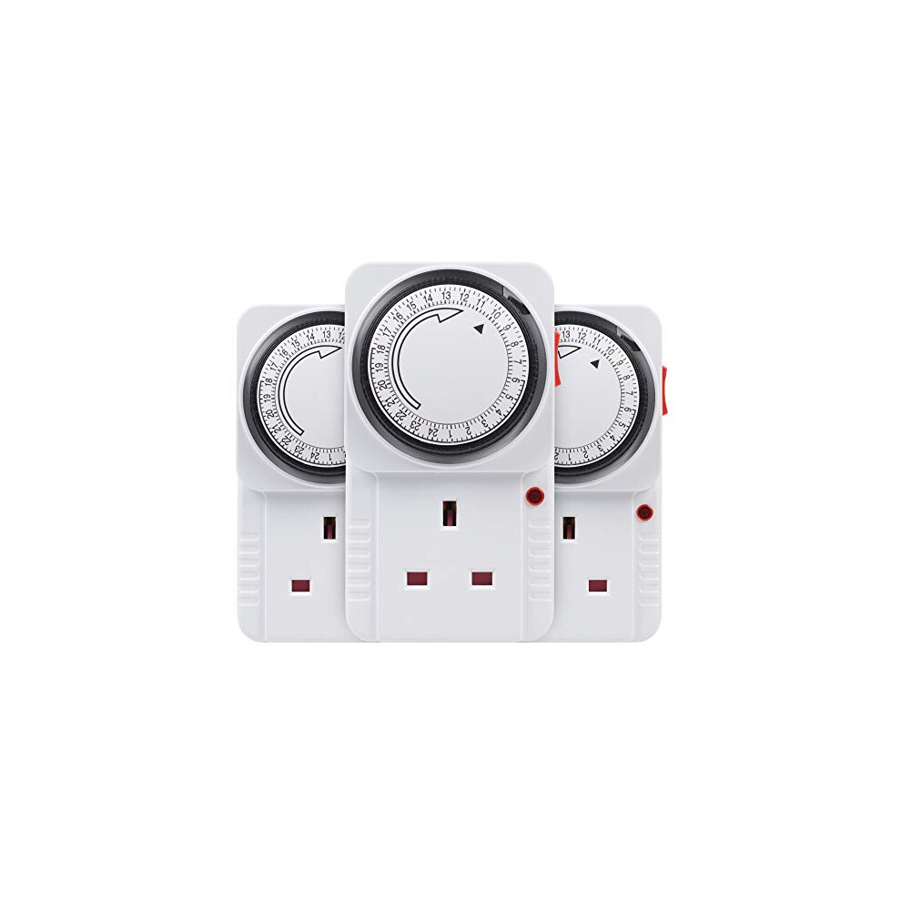 Hbn Mechanical Timer Plug Socket, Hour Segment Programmable Energy Saving Plug-In Timer Switch For Lights And Home Appliances (13A/3120W, 3 Pack) Size 24