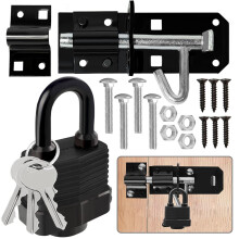 Door Lock Gate Bolt＆Door Latch Hasp,Stainless Steel Sliding Gate Bolt and Heavy Duty Door Lock, Padlock Shed Lock with Screws for Wooden Gates