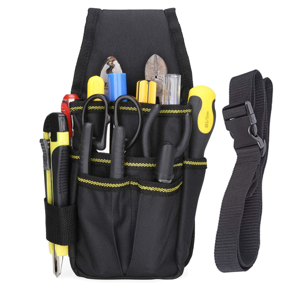 Tool Pouch Canvas Small Pocket Tool Bag With Adjustable Nylon Belt For Diy Electricians Carpenters Joiner Builders (Black) 741376307446