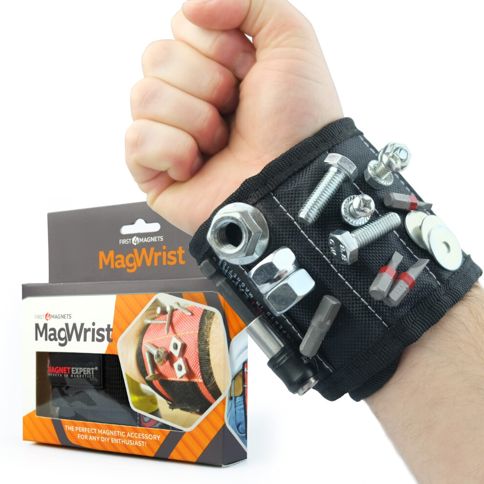 Magwrist Black Magnetic Wristband For Screws, Nails, Drill Bits - Ideal For Carpentry, Diy, Electrician, Mechanic Work Gadget 5056490616615