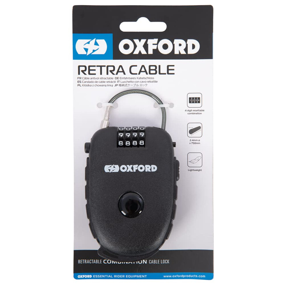Products Lk100 4-Digit Combination Lock With 75Cm Retractable Cable, Black, One Size 5030009094170