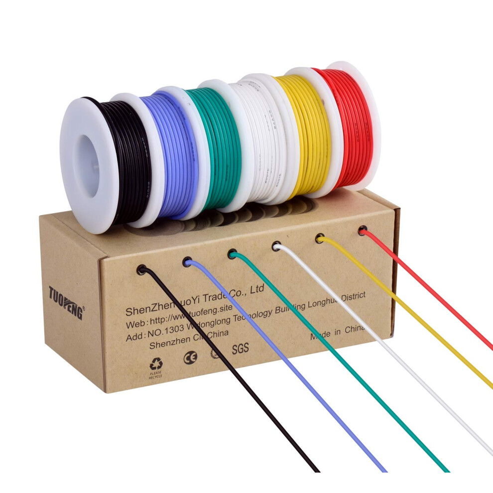 18Awg Electrical Wire, Hook Up Wire Kit 0.82Mmâ² Flexible Silicone Wire(6 Different Colored 4 Meter Spools) 600V Stranded Wire High Temperature 607994213302