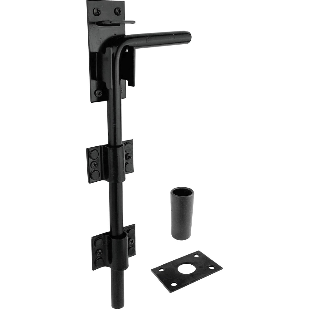 IRONTITE Black Gate Drop Bolt, Heavy Duty Gate Drop Bolts for Wooden Gates, Surface Mounted Gate Bolt Ideal for Garage Doors and Gates, 300mm (12")