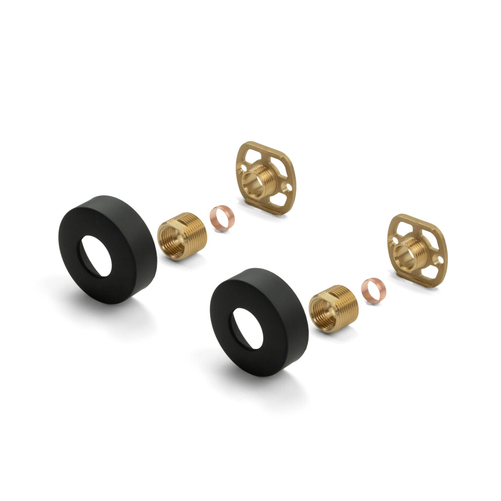 Black Round Shower Fixing Kit Plates (Pair) With 3/4 Connections - Brass, Wall Mounted For Exposed Shower Valves 5060962533508
