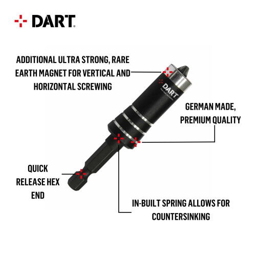 Premium Double Magnetic Bit Holder | Suitable for 1/4” Insert Bits and 25mm Driver Bits | Eliminate Pre-Drilling | In-Built Spring for 1