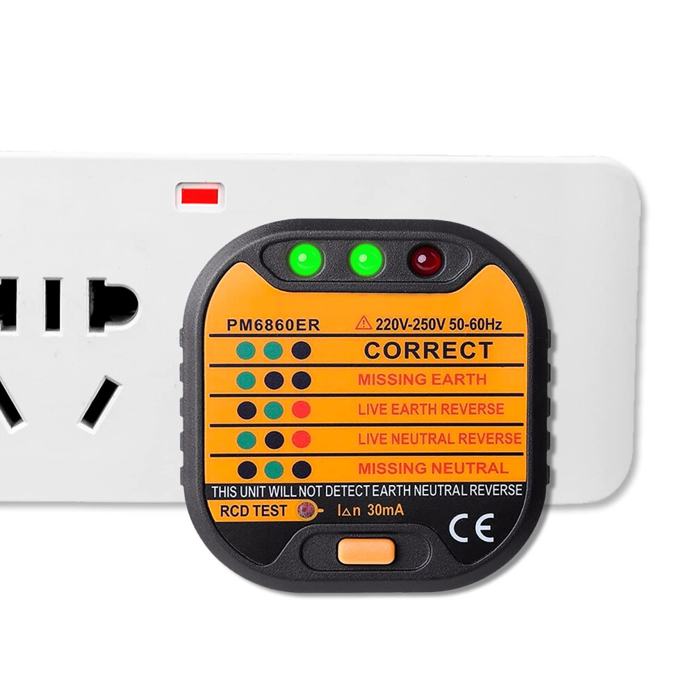 Socket Tester, 220-250V Circuit Polarity Voltage Detector Electric Socket Mains Outlet Tester Uk With Lcd Display Rcd Gfci Plug Tester Suitable For 755350004092