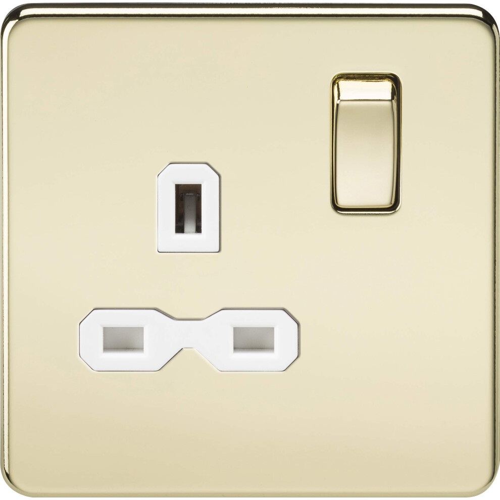 Sfr7000pbw Screwless 13A 1G Dp Switched Socket-Polished Brass With White Insert 5055832945222
