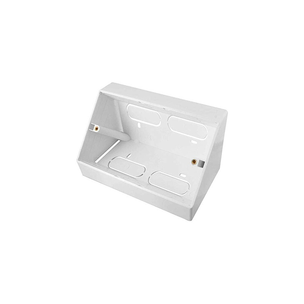White Double 2 Gang Pattress Electrical Back Box 45 Degree Angled Surface Mount For Work Bench Etc 5060507537176