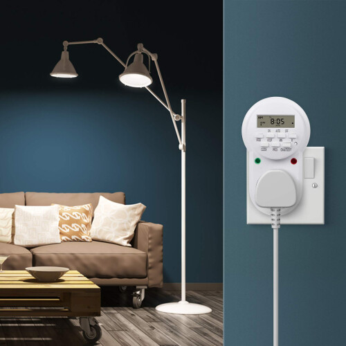 Digital Programmable Plug-in Timer Socket, 24 Hours/7 Day Weekly Electronic Light Timer Plug with 9 On-Off Programs and Anti-Theft Random Function 2