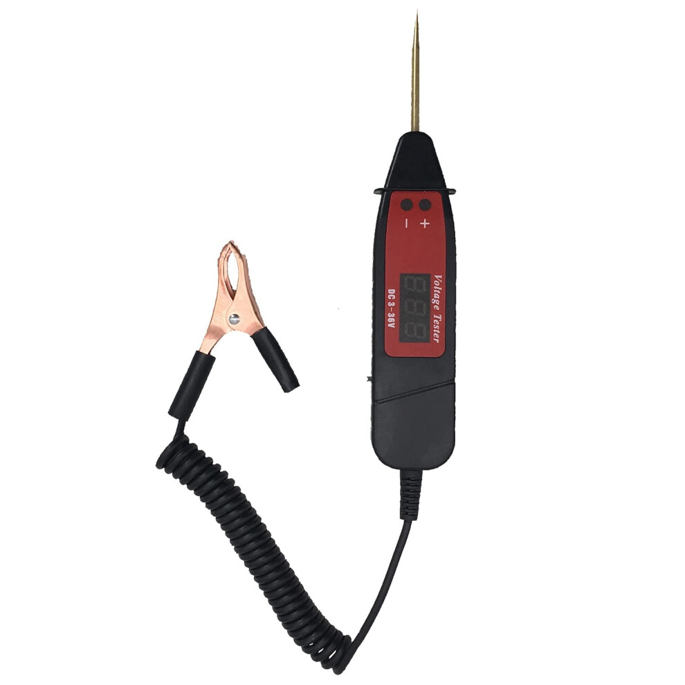 Circuit Tester Pen, 3-36V, Battery Powered Tester For Automotive Electrical Circuits, Digital Display, Led Indicators, Copper Probe, Alligator Clips 753165245747