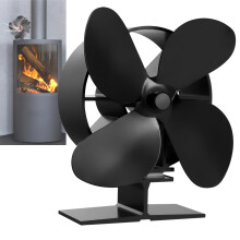 Wood Stove Fan 4-Blade Silent, Heat-Powered No Electricity Needed (Black) for Wood/Log Burners