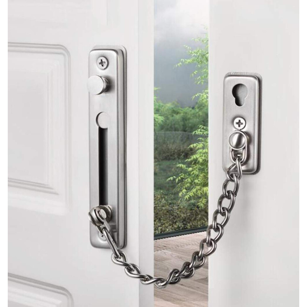 Safety Chain Door Lock Heavy Duty Latch Chain Door Lock with Spring Anti-Theft snap Lock, Stainless Steel Brushed Nickel