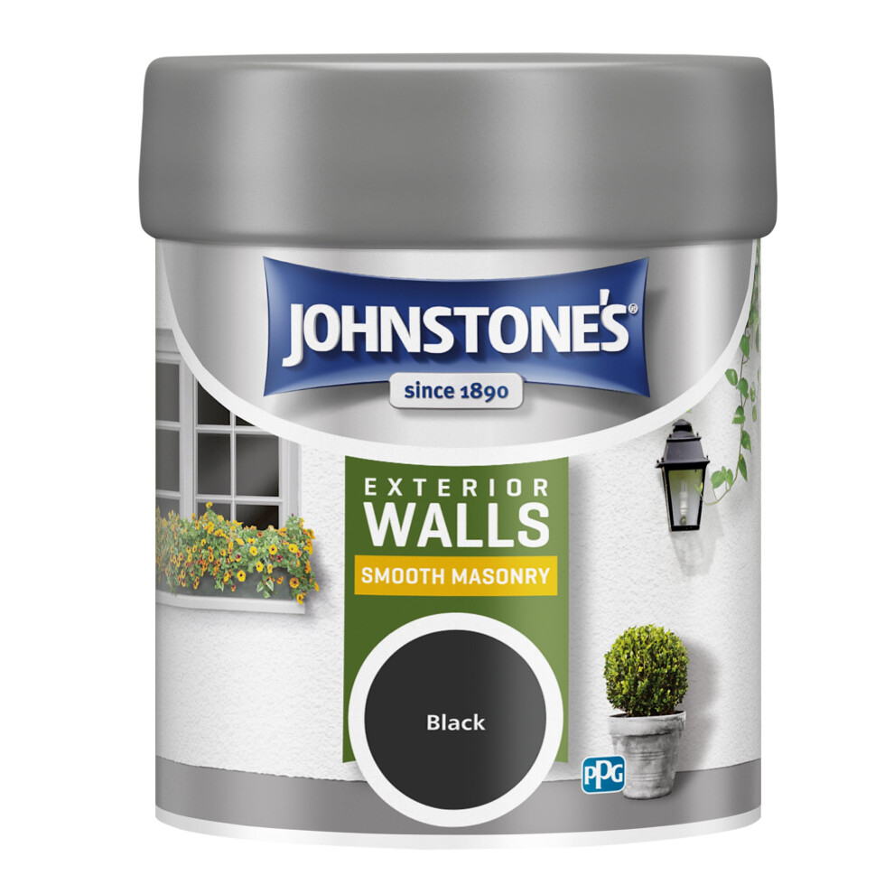 Johnstone's â Exterior Smooth Masonry Paint - Tester Pot â Black â Up to 15 Years Protection â Weather & Dirt Resistant â 12m2 Coverage