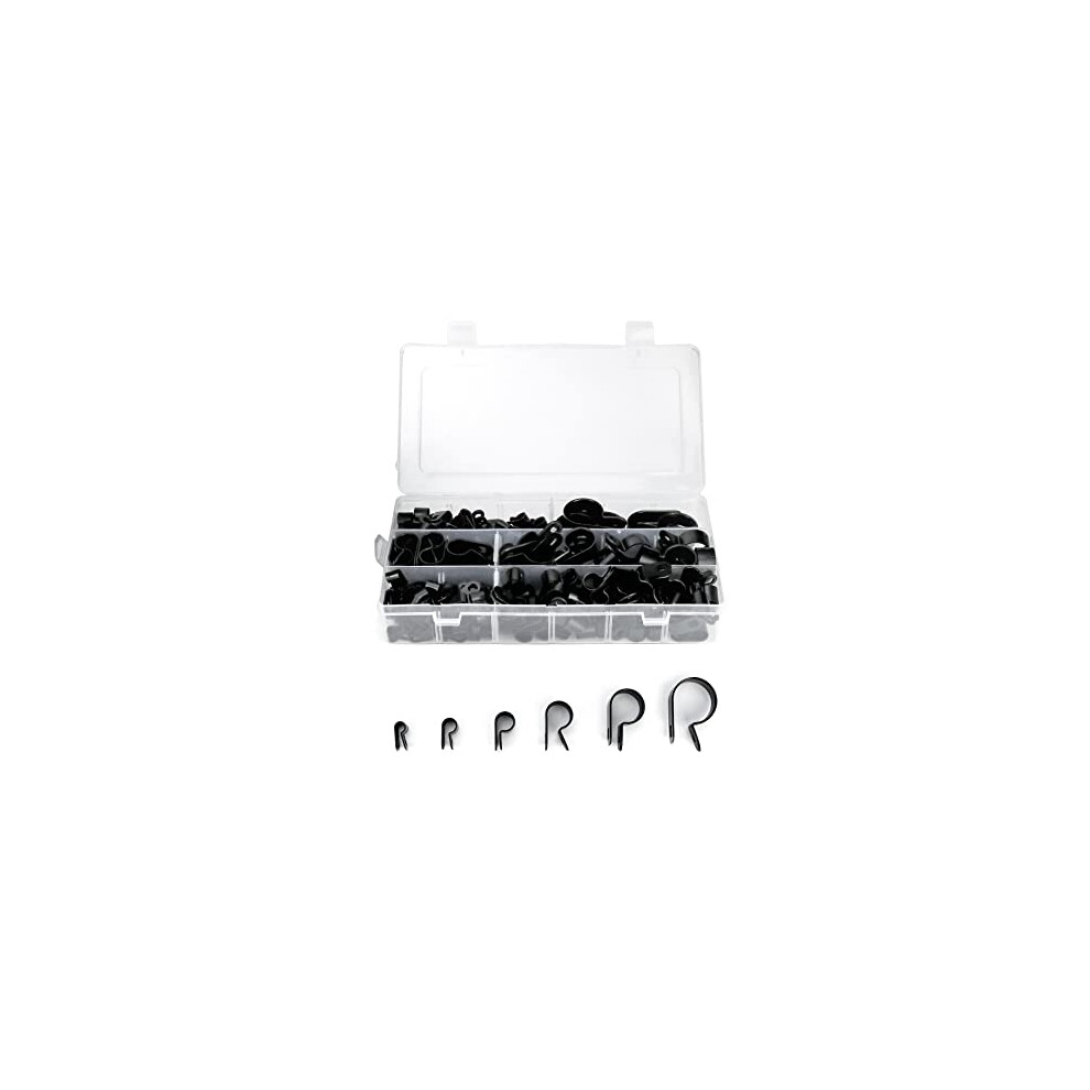 Qwork 200 Pcs Nylon P Clips, Plastic Cable Cleats Cable Clip Clamp Fastener For Cable Management, 6 (Black) 734900623266
