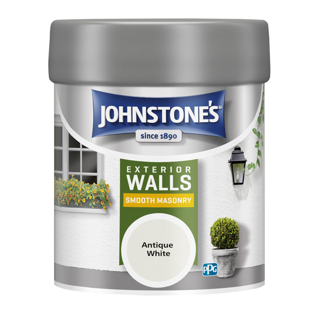 Johnstone's â Exterior Smooth Masonry Paint - Tester Pot â Antique White â Up to 15 Years Protection â Weather & Dirt Resistant â 12m2