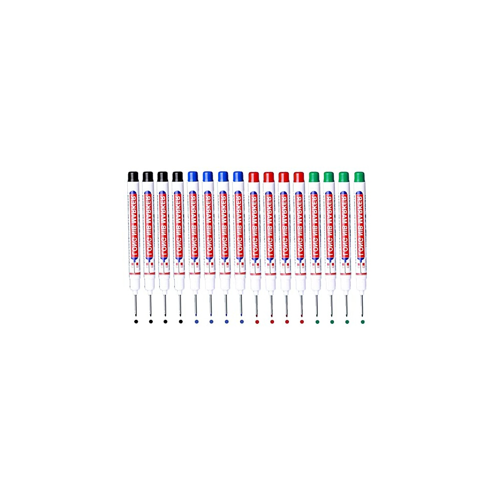 16Pcs Deep Hole Marker Pens, 20mm Long Head Deep Hole Marker Carpenters Pen,Hole Marker Tool for Architect Carpenter Permanent Marking of Hard to
