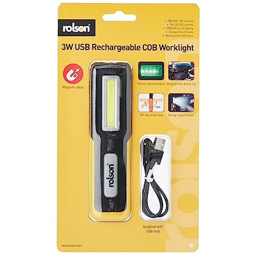 Rolson 61467 3W USB Rechargeable COB Torch & Lamp