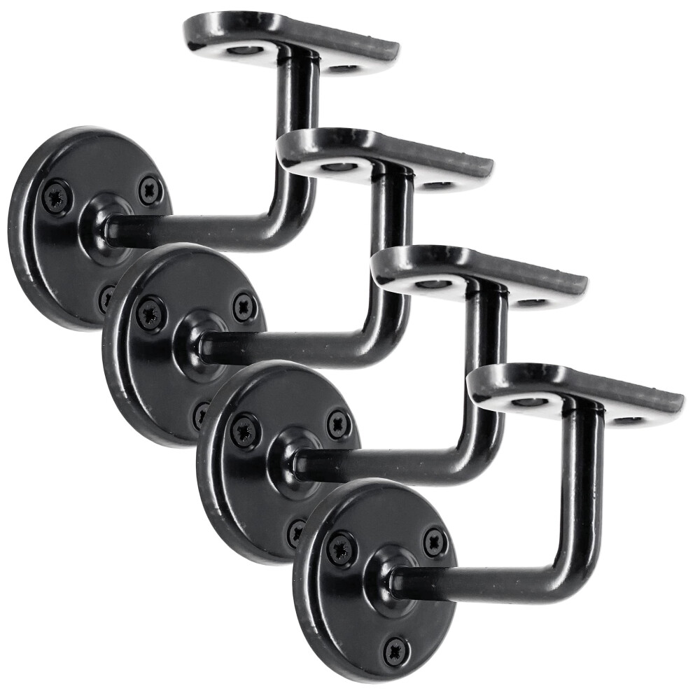 IRONTITE 4X Black Handrail Brackets, Heavy Duty Banister Rail Brackets, Suits Wood Or Metal Stair Banister Rails, Perfectly Finishing The Look of