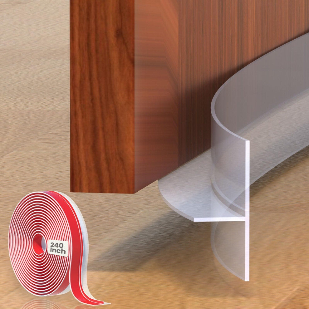 T Shaped Draft Excluder Door Seal Strip 240 Inch/6.1m Insulation Tape Frame Draught Stopper Clear Silicone Self Adhesive Inserts Door Sweep Edge Wind