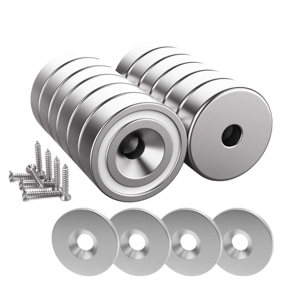 12 Pieces Magnet 25 LB Force 20 x 7 mm with Countersunk Hole and Steel Capsule, Pot Magnets with Screws and 12 Steel Pads (Bright Silver)-image-OPC-PFDDZB7-NEW
