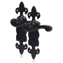 Smithy's Range Fleur De LYS Lever Latch Solo Black Antique Door Handles, Cast Iron. Rustic Latch Door Handles Set for Internal Wooden Doors.