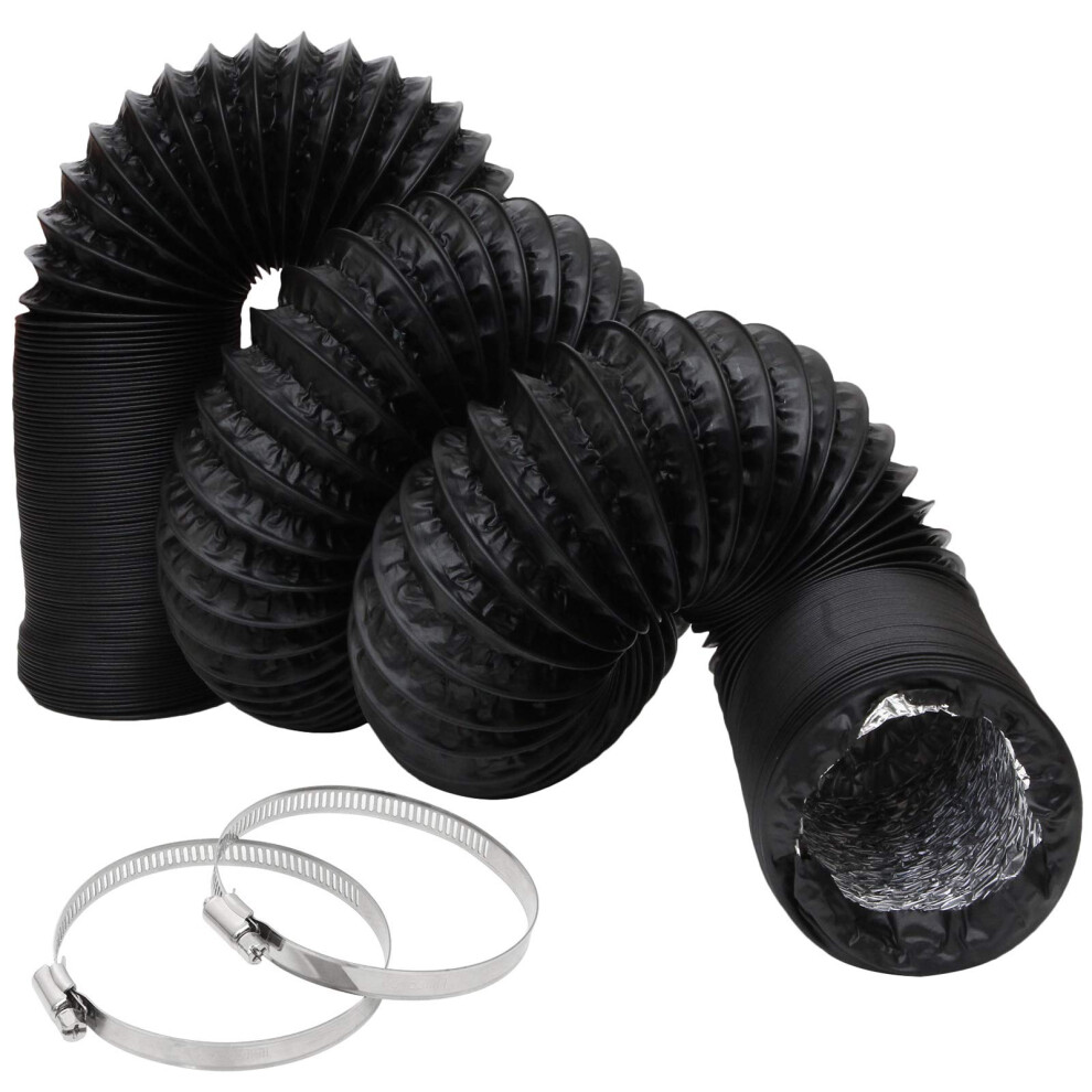 3Inch Flexible Ducting Hose 16.5 feet Black Aluminum Ducting Dryer Vent Hose with 2 Screw Clamps for Heating Ventilation Air Conditioning (HVAC), Boat