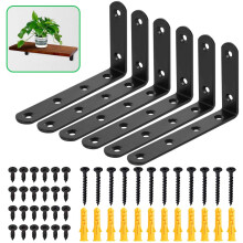 6 Pcs Wall Shelves Brackets Floating Shelf Brackets Heavy Duty Supports Screws and Wall Plugs Set 90 Degree Angle Metal Brackets Black L