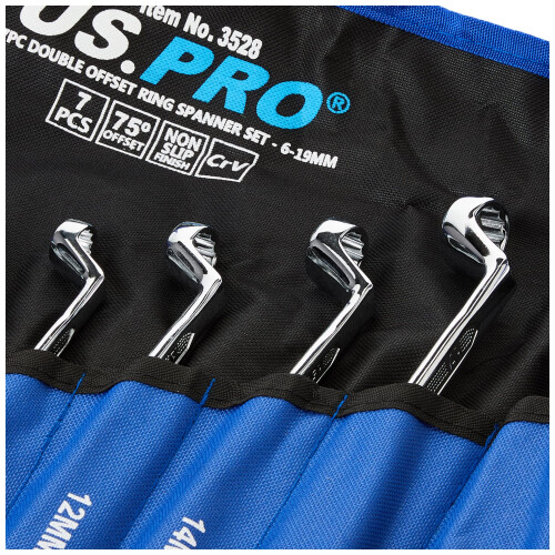 us pro Tools 7pc Double Hex 35 Deg Offset Swan Neck Spanner Set 6-19mm 2984 2