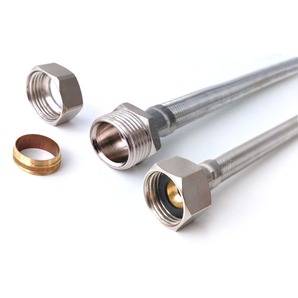 Xcel Home 2 X 900Mm 1/2"Bsp X 15Mm Compression Monobloc Tap Connectors Kitchen Basin Flexi Pipes 762301123399