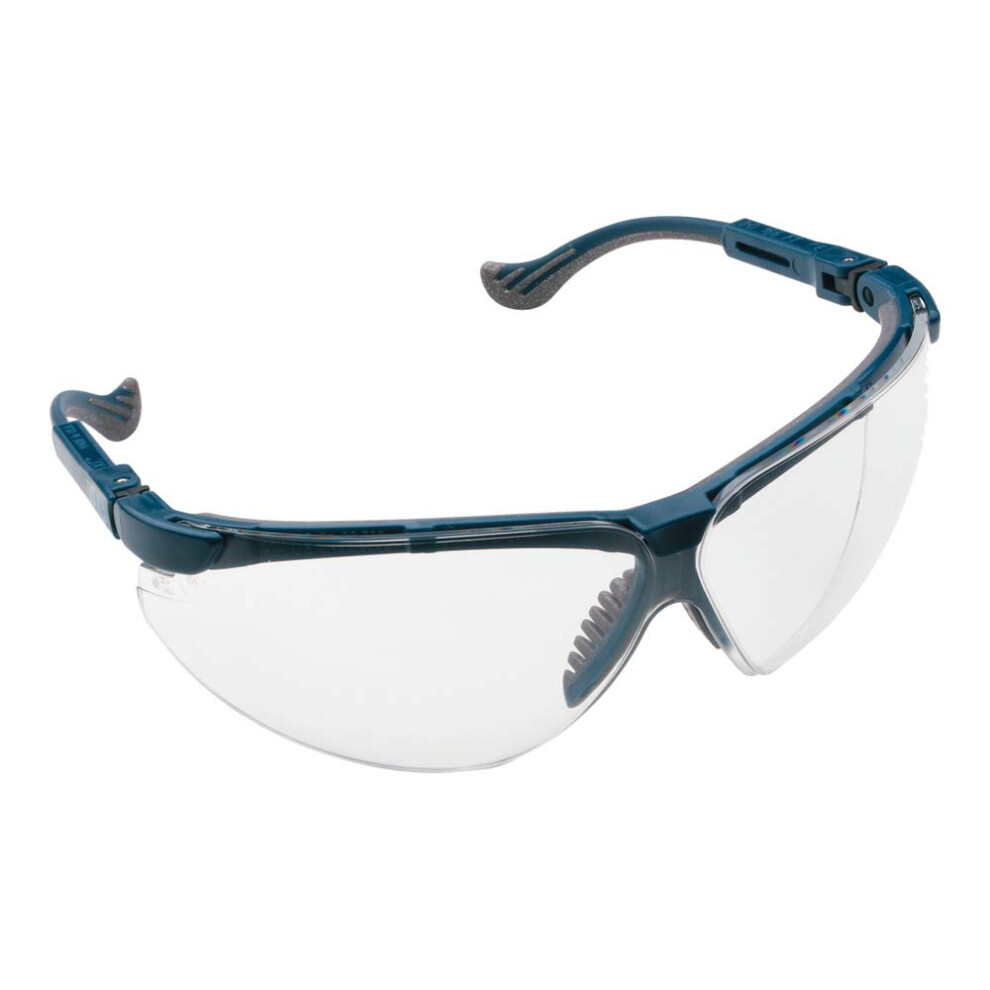 1010950 XC Safety Glasses, Blue Frame, Clear Polycarbonate Lens, Anti-Scratch Fog-Ban Coating, Adjustable Temples, RX Insert for Prescription Wearers,