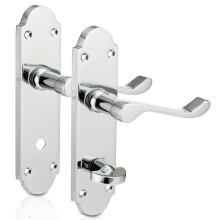 XFORT Richmond Scroll Bathroom Polished Chrome Door Handles, Elegant Door Handle Set, Epsom Shaped Handle on Long Back Plate, Ideal for Internal