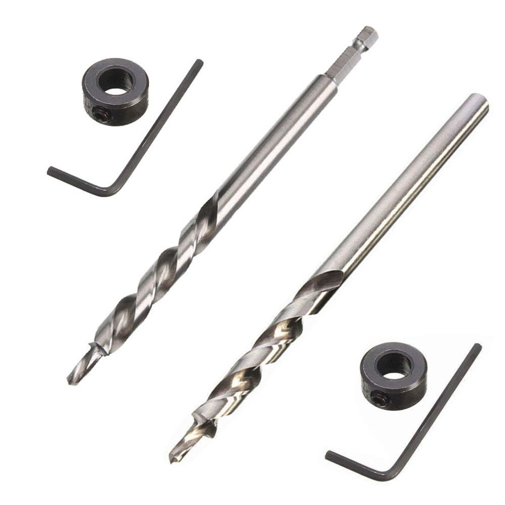 2 Pcs 9.5Mm(3/8Â) Pocket Hole Drill Bit 1/4ÂHex Shank And Round Shank Replacement Twist Step Drill Bit With Depth Stop Colla For Manual Pocket 726972673379