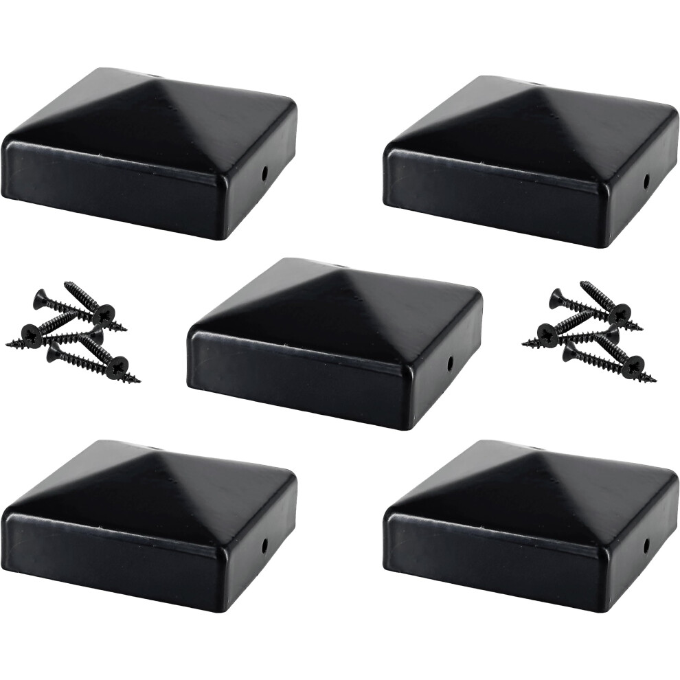 IRONTITE 5 Pack Metal Fence Post Caps 3x3 Black, Newel Post Cap Fence Toppers to Suit 75mm (3") Square Fence Newel Posts. Protect Your Posts with