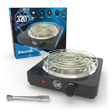 Electric Charcoal Burner for Coconut Coal Coil Stove - FULL WARRANTY - Includes Grid & Tongs - 1.4m extra long braided cable