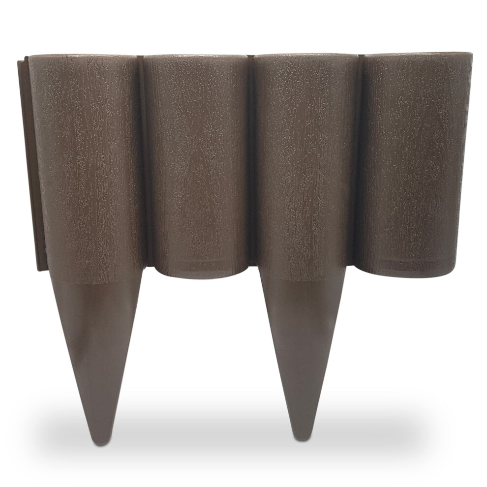 Garden Lawn Edging Border 2.5 Meters / 8.2 Ft Brown Wood Effect Palisade Fencing With Ground Stake - Flower Beds, Lawn, Patio - Mypurecore 5060603860970