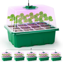 Seed Trays with Grow Light, 5 Pack Seed Trays with Lids, Propagators for Plants with Adjustable Lids and Clear Cell Tray, Propagator with 8 Full